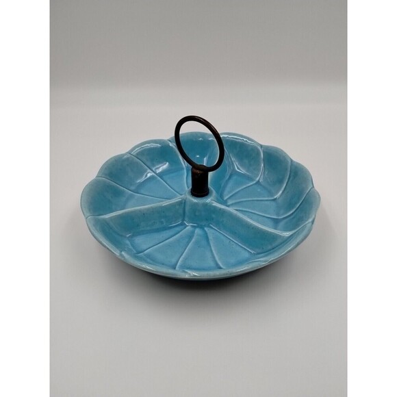 California USA 440 Pottery Candy Nut Divided Dish Mid Century USA Blue Aqua MCM - Picture 4 of 8